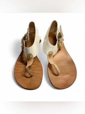 Boutique 9 Cream and Tan Leather Thong Sandals